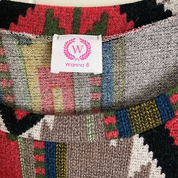 Wanna B Womens Aztec Tie Front Multicolor Long Sleeve Sweater Size Large - Picture 10 of 13